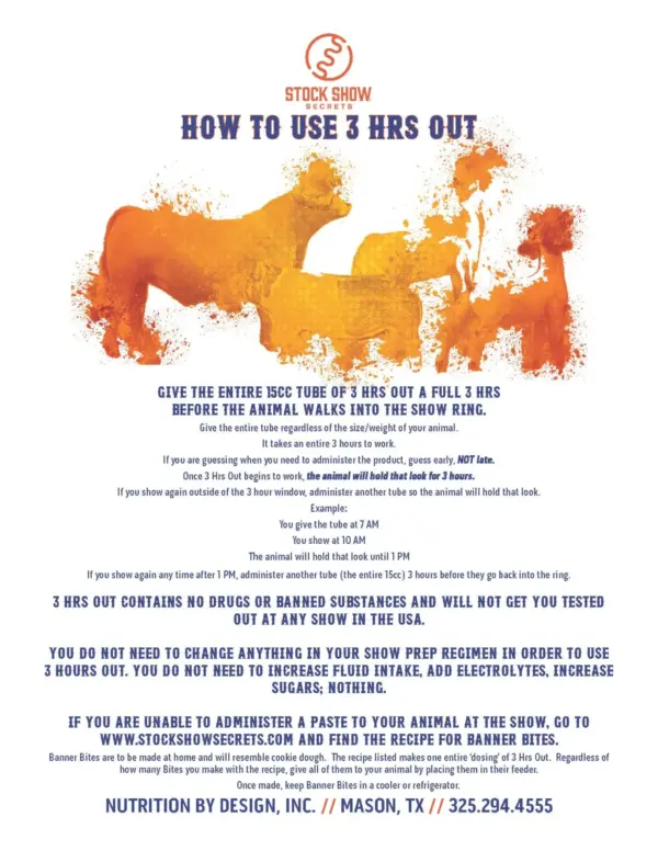 3 hrs out 15cc by stock show secrets