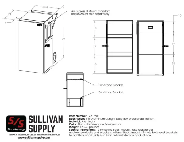 4 ft aluminum upright dolly box weekender edition