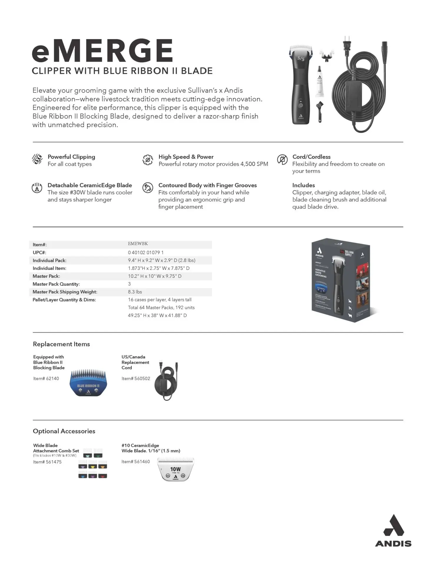 Andis eMERGE S/S Exclusive Black w/Blue Ribbon 2 - Image 3